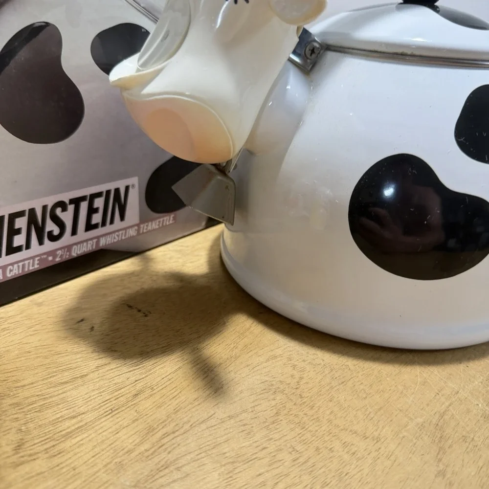 Vintage Kamenstein Dairy Cow Tea Kettle W/ Bell Farmhouse Retro 1992 NIB